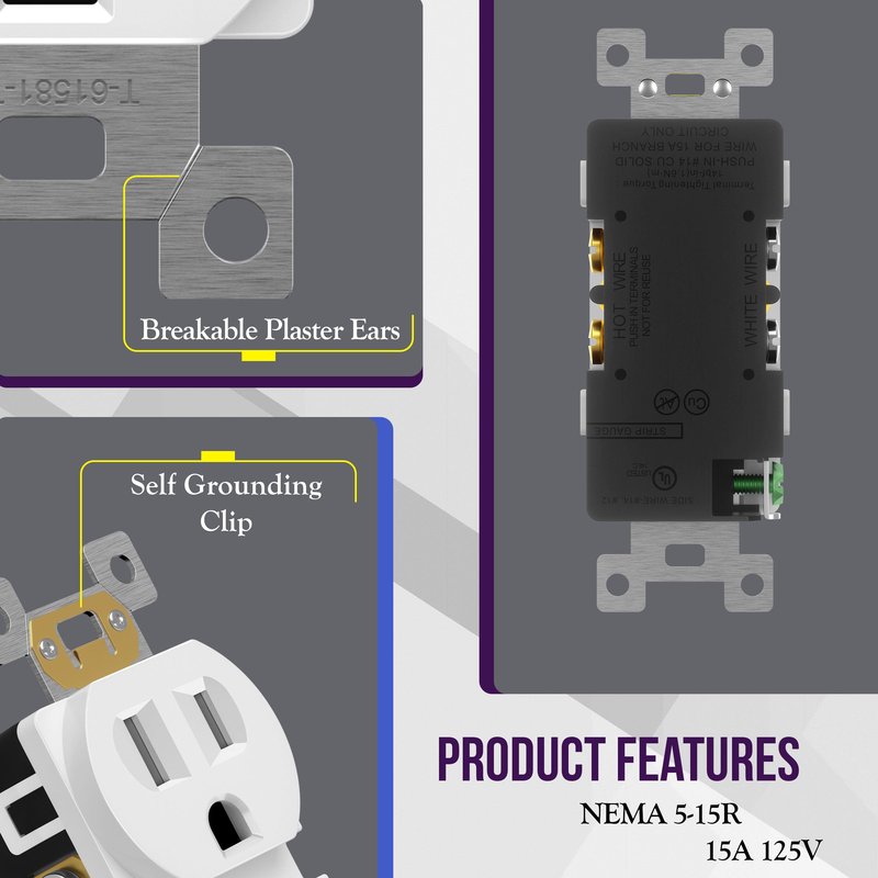 ENERLITES Duplex Outlet and Wall Plate Bundle, Tamper-Resistant Electrical Receptacle, 15A 125V, Self-Grounding, 2-Pole, UL Listed, 61581-TR-WWP, White