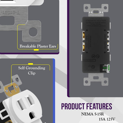 ENERLITES Duplex Outlet and Wall Plate Bundle, Tamper-Resistant Electrical Receptacle, 15A 125V, Self-Grounding, 2-Pole, UL Listed, 61581-TR-WWP, White