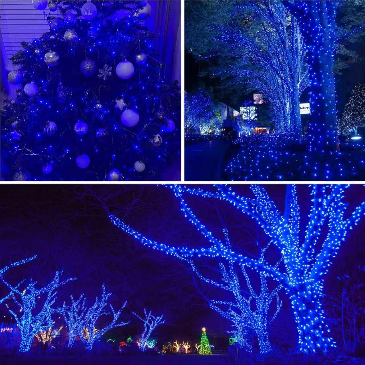 QITONG 500LED Blue String Lights, 165ft Christmas Lights Outdoor Waterproof with Plug in, Green Wire Twinkle Tree Lights Indoor with 8 Modes