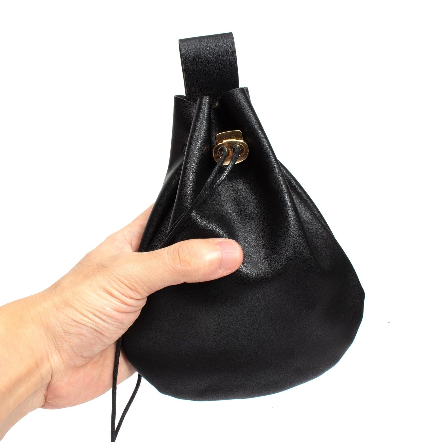 Leather Belt Pouch Medieval Vintage Renaissance Viking LARP Cosplay Costumes Drawstring Coin Purse Phone Holder Waist Bag (Black)