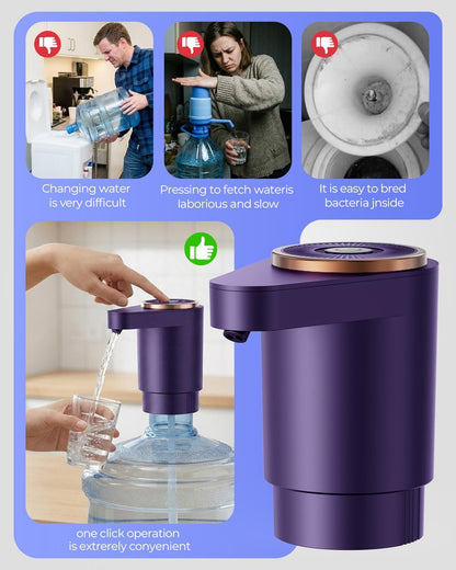 Cozycharm Water Jug Pump for 5 Gallon Bottle – Portable Electric USB-C Charging Dispenser, Dual Powerful Motors, Fast Flow, Fits 2-5 Gallon Jugs – Ideal for Home, Office, Camping, RV, Dark Purple