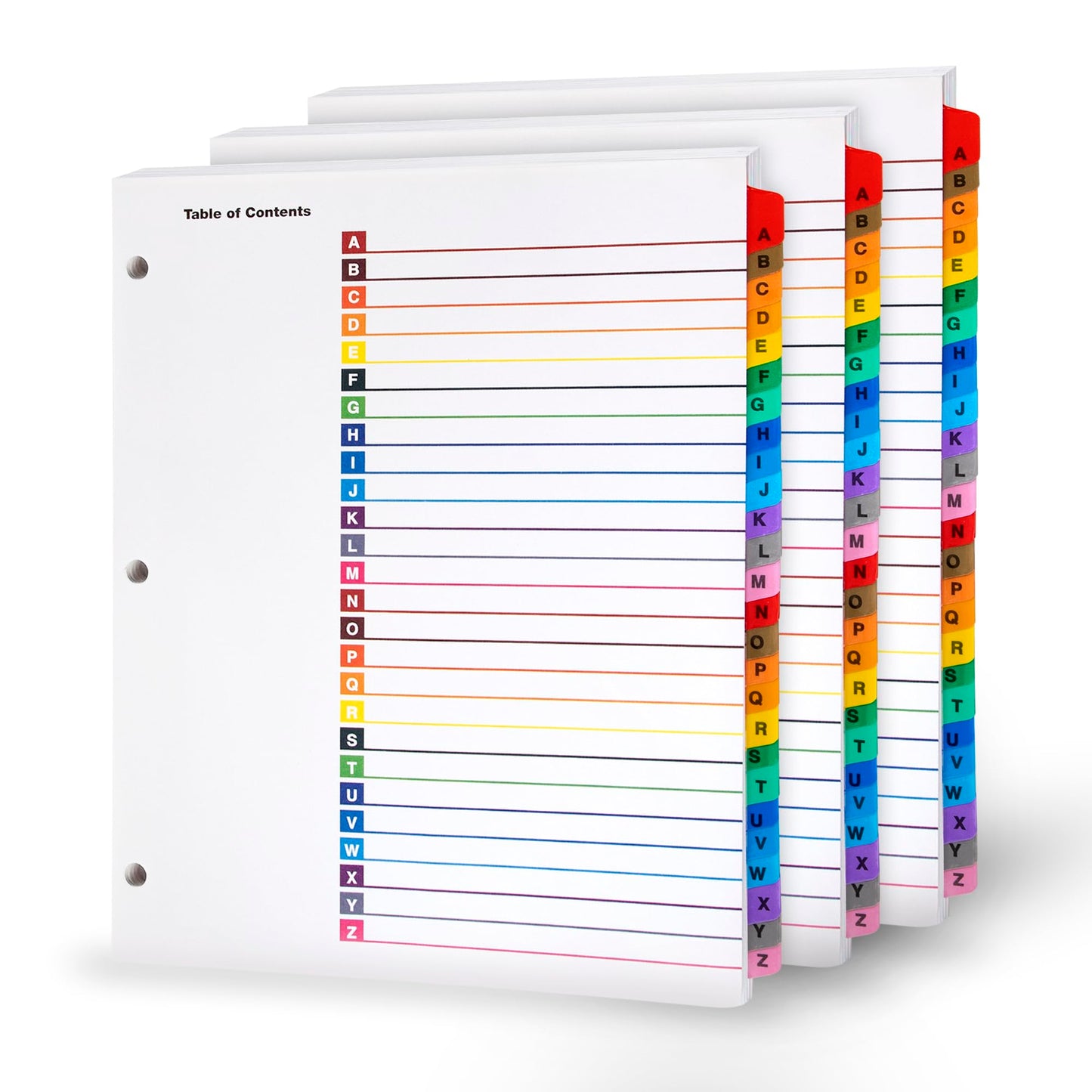 Alphabet Binder Dividers – 3 Sets of 26 A–Z Index Tabs for 3-Ring Binders, 8.5 x 11 in – Customizable Table of Contents, 3-Hole Punched – for School, Filing, Office Organization - 3 Pack