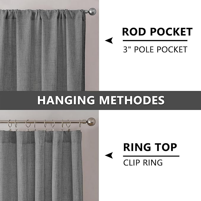 Tollpiz Short Linen Tier Curtains Rod Pocket Semi Sheer Half Kitchen Curtain Burlap Light Filtering Thick Linen Drapes for Bathroom, 30 x 24 inches Long, Dark Grey, Set of 2 Panels