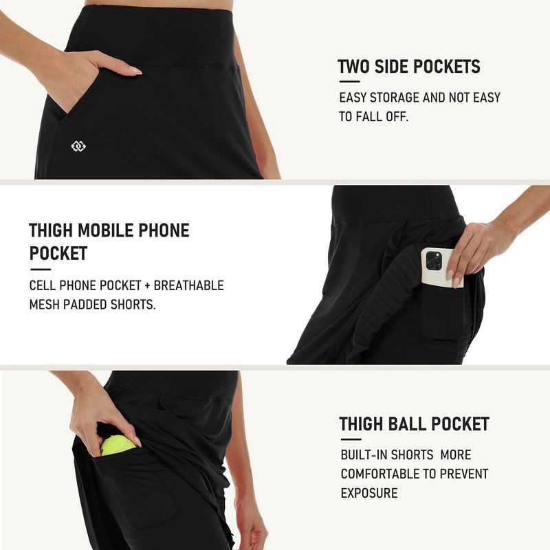 MoFiz Women's 20" Knee Length Golf Skorts Athletic Skirts Summer Casual Active Workout Sports Tennis Skirt with 4 Pockets Black XS