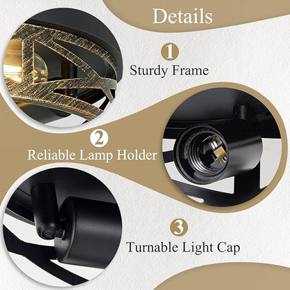 Flush Mount Ceiling Light Fixture,13 inch Rustic Metal Black 3-Light Hallway Light Fixtures Ceiling,Vintage Light Fixtures Ceiling Mount for Farmhouse,Kitchen,Hall (2 Pack)