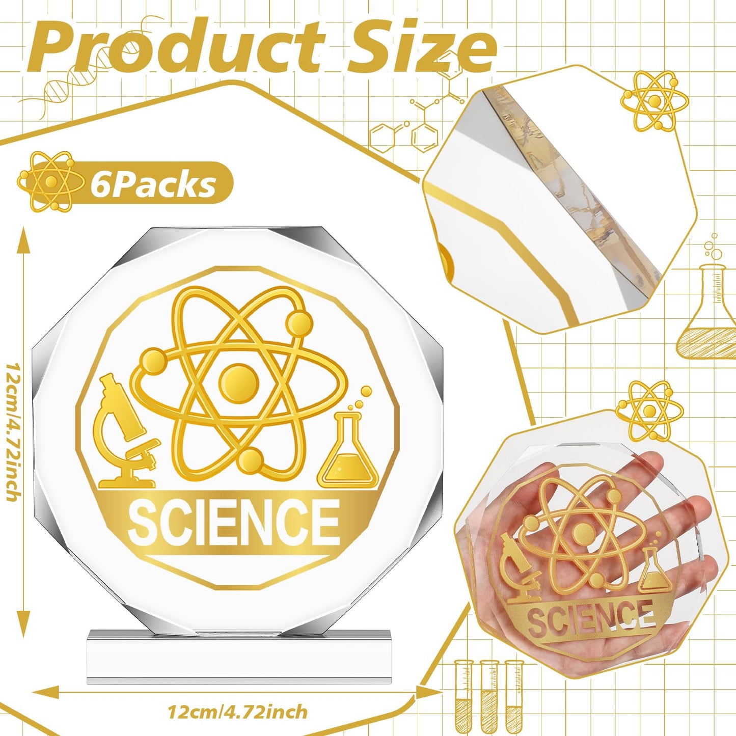 CroBlissful 3/6 Pcs Trophy Award 4.72 x 4.72 Inches Acrylic Trophy Plaques Awards for Adult Team Participation Gift Prizes(6 Pcs,Science Style)