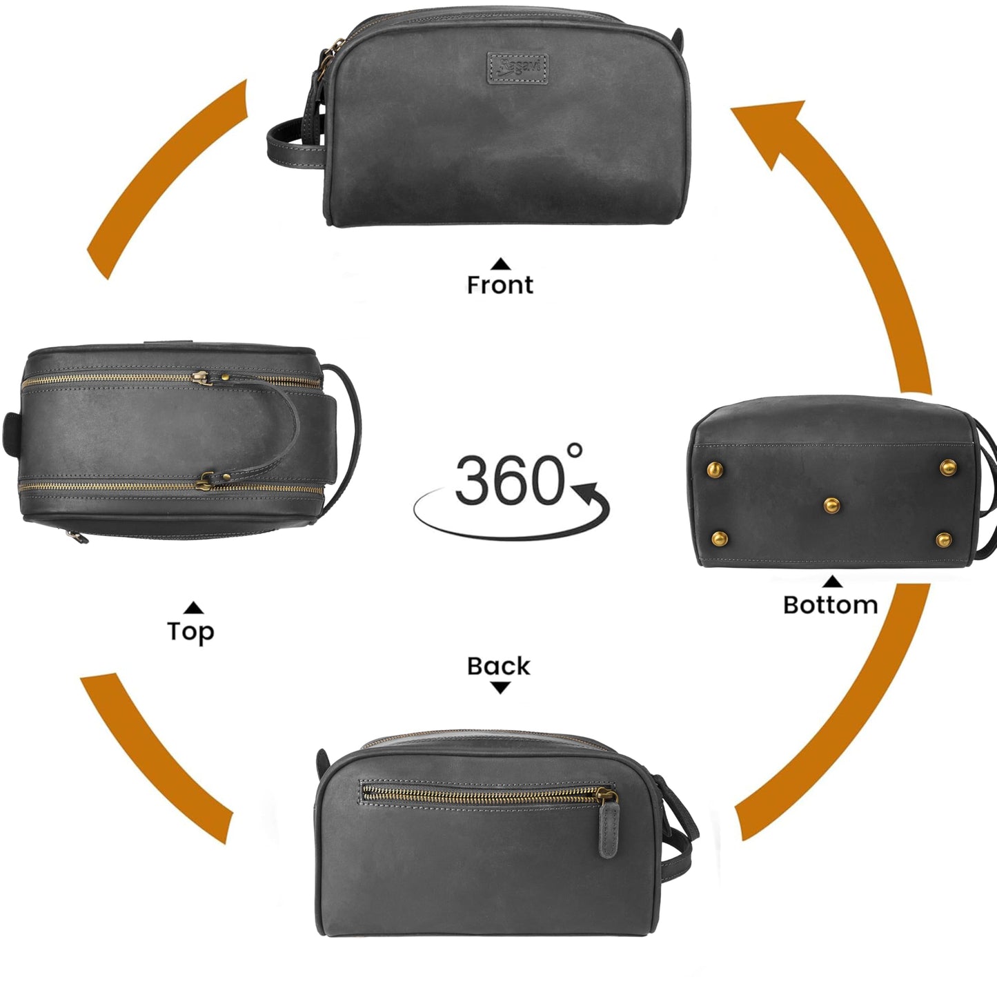 Rasavi Genuine Leather Travel Toiletry Bag, Handcrafted Vintage Water-Resistance Dopp Kit, Large Shaving & Bathroom Organizer - Gift for Men & Women - Black