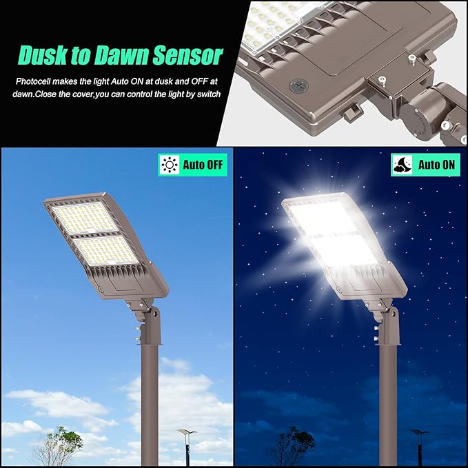 BBESTLED 320W LED Parking Lot Light with Dusk to Dawn Photocell - UL DLC Listed 44800LM IP65 5000K Slip Fit Mount Commercial Outdoor Area Street Roadway Pole Lighting 100-277VAC Input