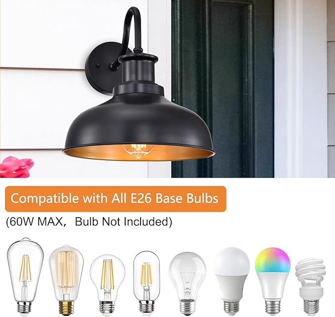 Outdoor Gooseneck Barn Light Outdoor Wall Sconce Farmhouse Rustic Exterior Wall Mount Lights Vintage Outside Lighting Fixture Industrial Black Lantern for Porch Entryway Garage Shed,1 Pack