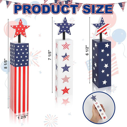 COCHIE 4th of July Decorations Set, Red White Blue Decor, Wooden Patriotic Memorial Day Tiered Tray Decor, Labor Day Decorations, Fourth of July Decoration for Home Office Table (Flag Cute)