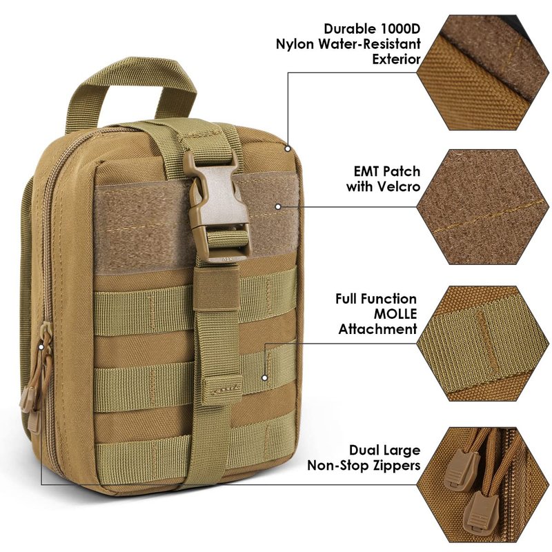 Gogoku 2-Pack First Aid Pouch 1000D Nylon Tactical Molle Medical Pouch Utility Pouch for Outdoor Activities Medical Supplies Bag Only Khaki