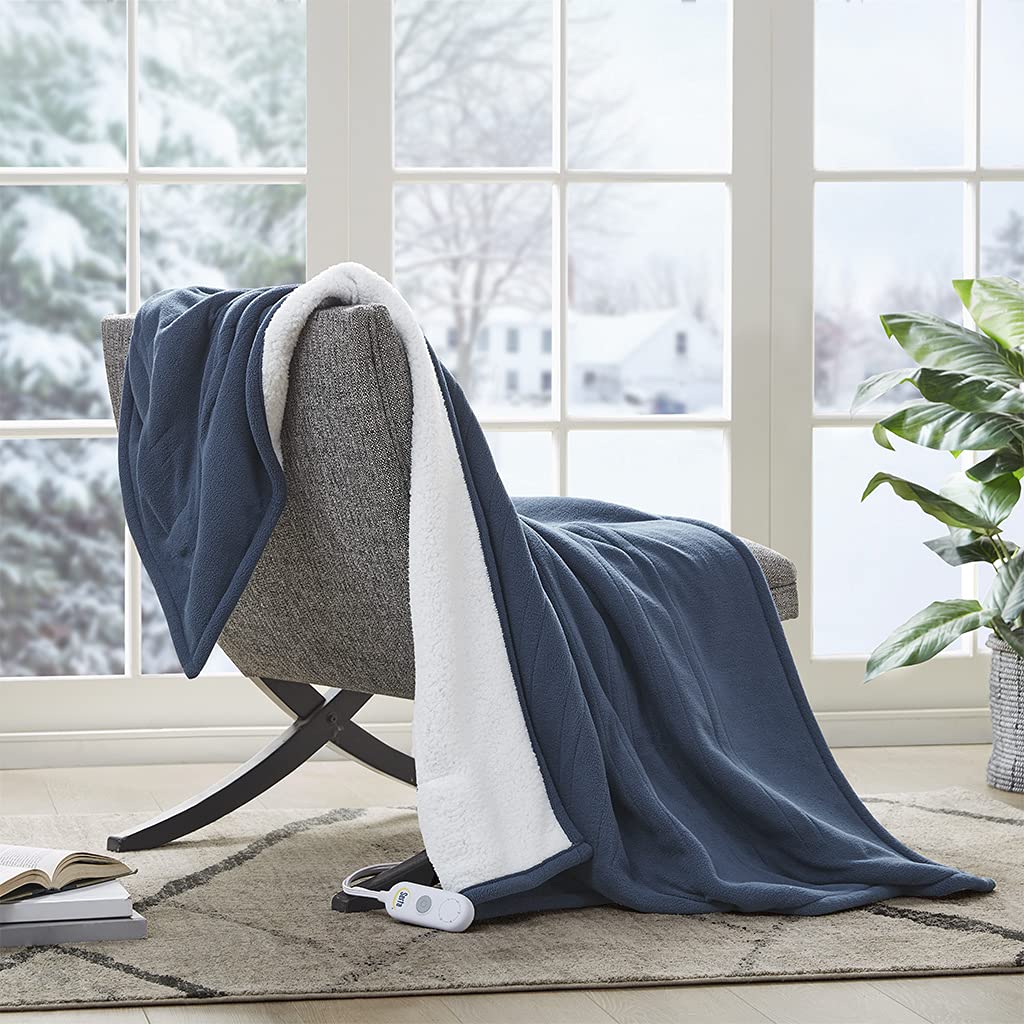 Serta Heated Blanket - Reversible Fleece to Sherpa Electric Blanket, Fast Heating, Auto Shut Off Timer, Multi Heat Setting, ETL Certified, Machine Washable, Grey Full 84"x 77"