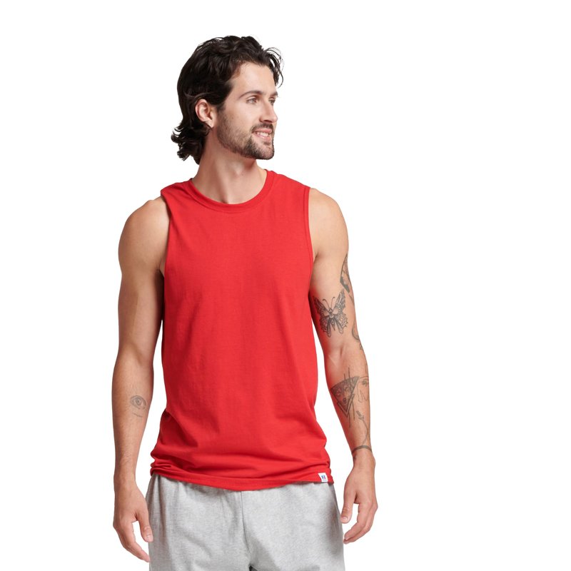 Russell Athletic Men's Cotton Performance Sleeveless Muscle T-Shirt,True red,X-Large