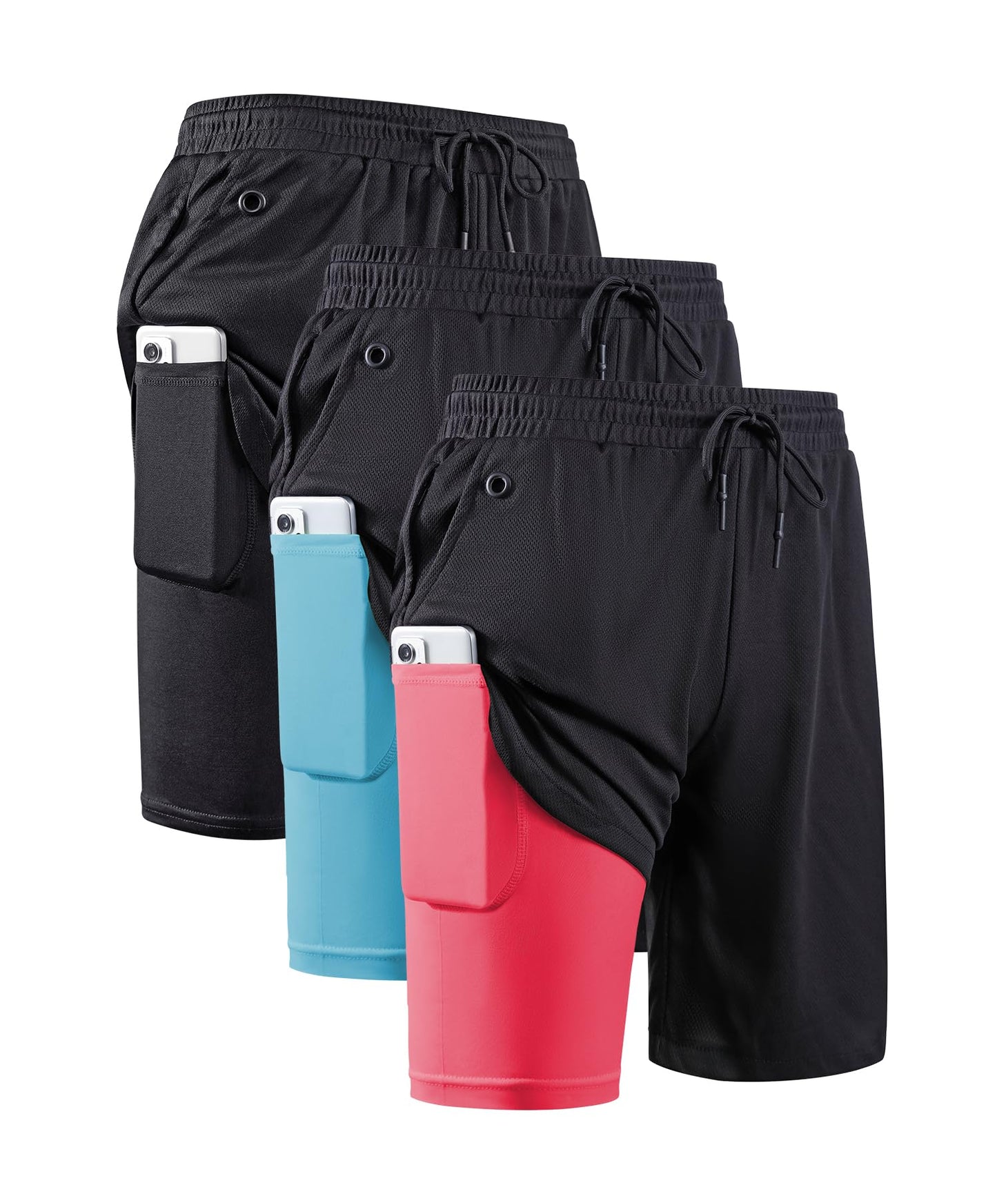 JWJ Mens 2 in 1 Running Shorts Quick Dry Gym Athletic Workout Clothes with Side Pockets