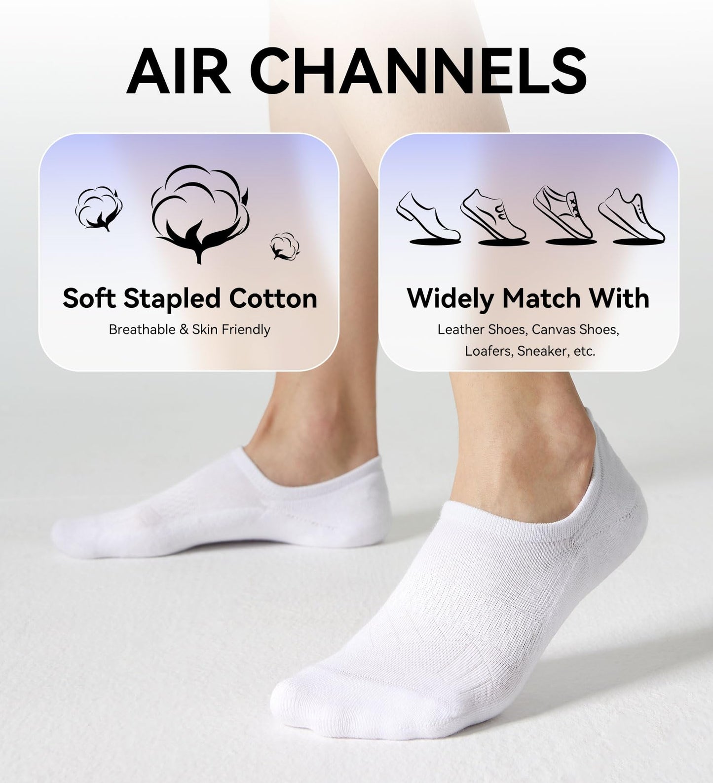 FITRELL No Show Socks Womens and Men - Athletic Cushioned Low Cut Ankle Socks Invisible Non-slip Liner, 8 Pairs White, Medium