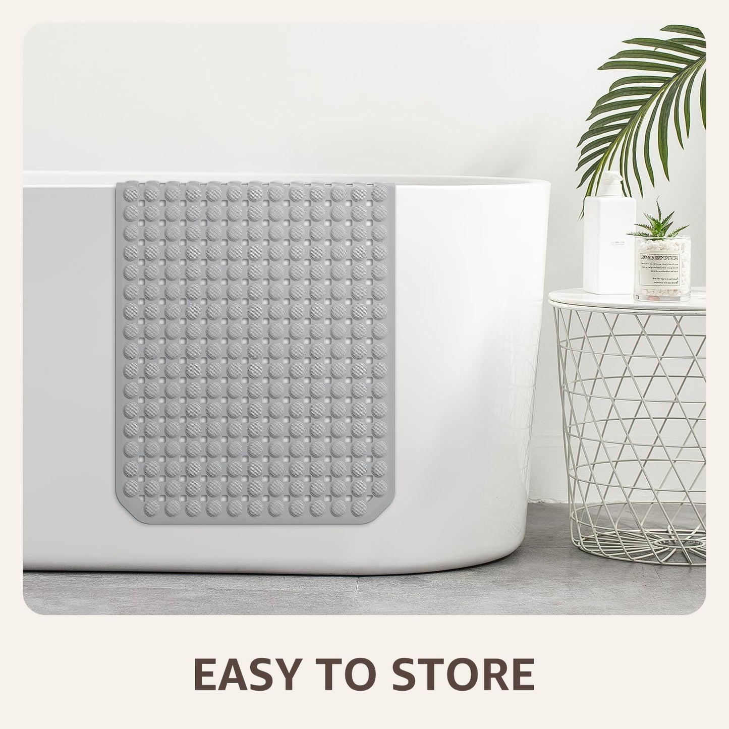 OTHWAY Bath Tub Shower Mat Non Slip, Bathtub Floor Liner Mats for Inside Shower Bathroom, Suction Cups and Drain Holes for Feet Scrubbing, Machine Washable, Soft on Feet, 35x16 Inch, Grey