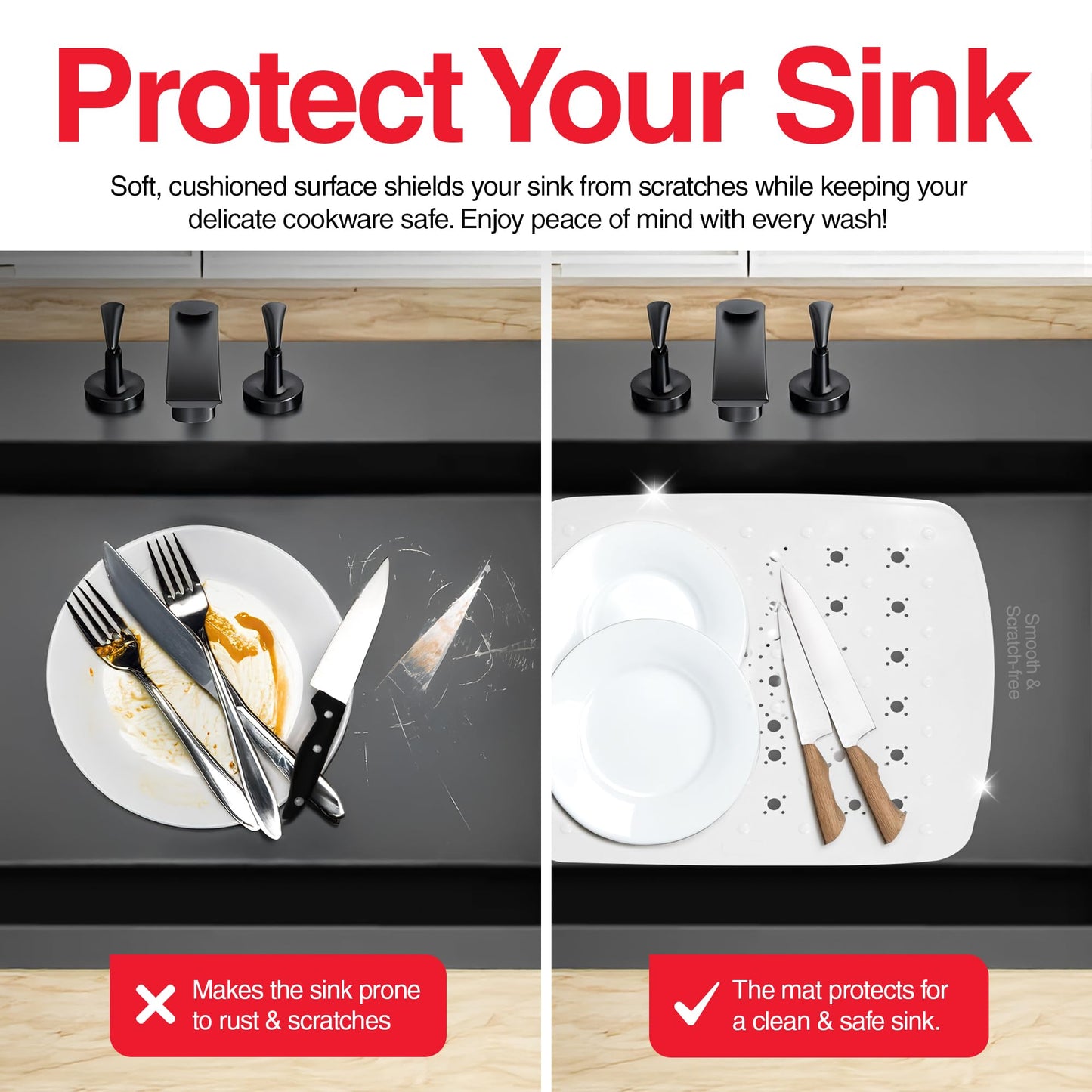 Home Basics Kitchen PVC Sink Mat, White (11" x 13")