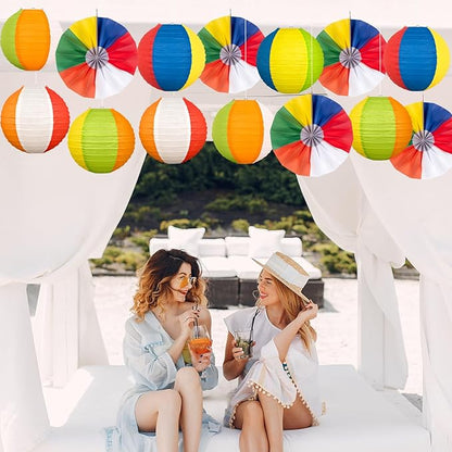 36Pcs Summer Beach Party Decorations Paper Lanterns Paper Fans - Luau Pool Hawaiian Tropical Themed Hanging Decor for Home Birthday Outdoor Indoor