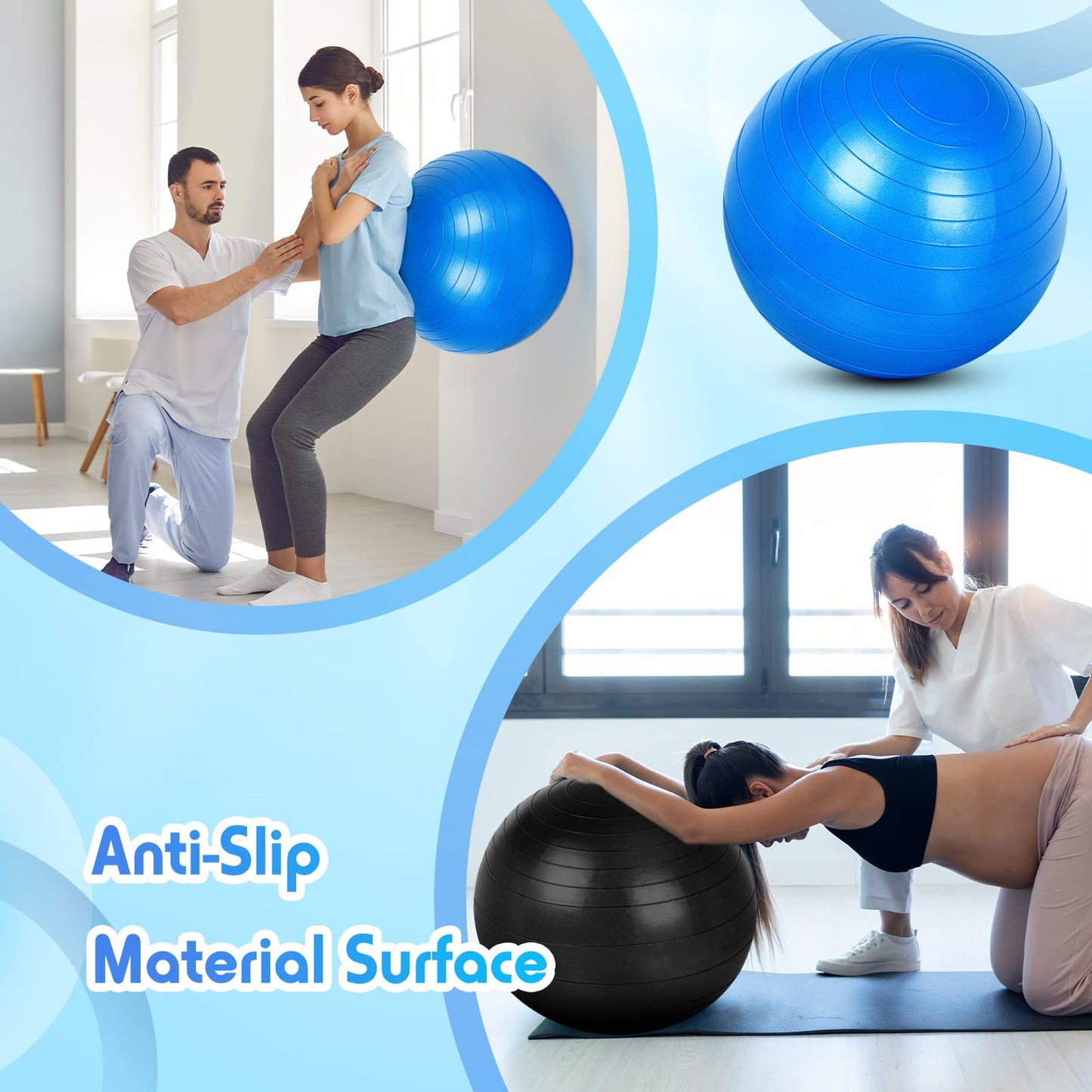Honoson 3 Pcs Yoga Ball 55/65/75cm Exercise Ball for Working Out Birthing Pregnancy Gym Physical Therapy Balance Stability Fitness, Quick Pump Included