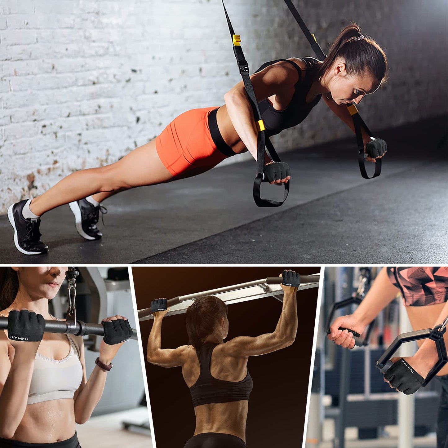 RYMNT Minimal Workout Gloves,Short Micro Weight Lifting Gloves Grip Pads with Full Palm Protection & Extra Grip for Men Women Weightlifting,Gym,Cross Training,Powerlifting,WODs.Black-Small