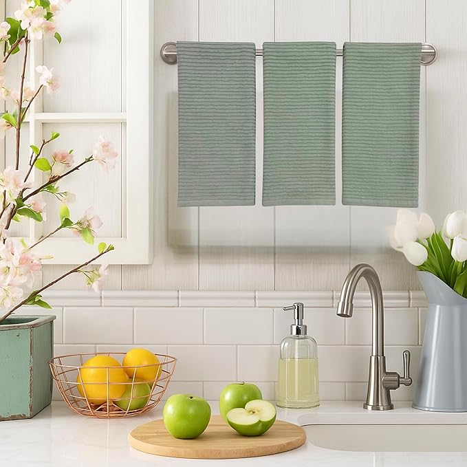 Serafina Home Sage Green Kitchen Dish Towels 100% Cotton Cloth Soft Cleaning