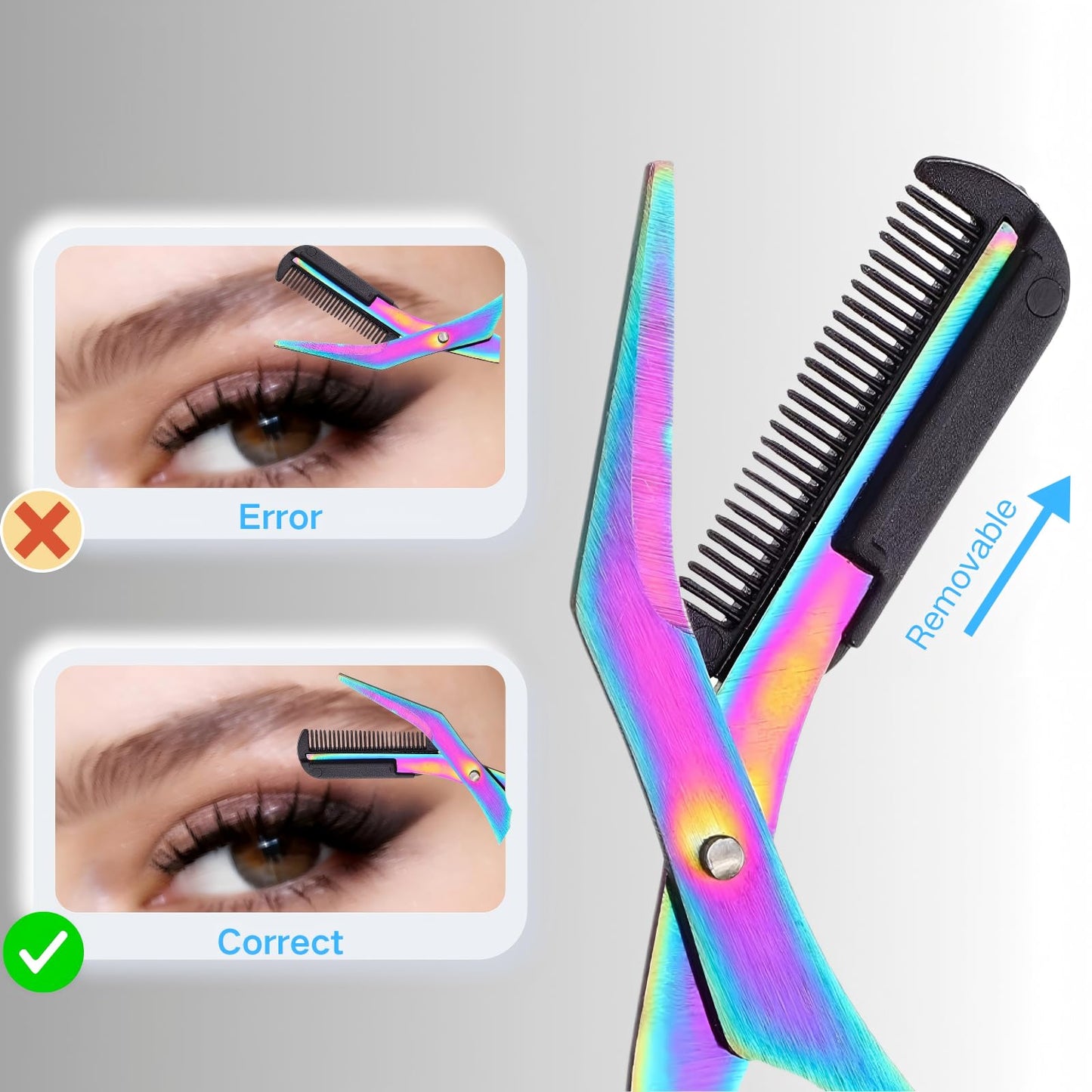 2-in-1 Eyebrow Trimmer Scissor, 2026 New Professional Eyebrow Scissor with Comb, Precision Stainless Steel Eyebrow Trimmer Cutter, Portable Makeup Tool for Women and Men (1, Black)