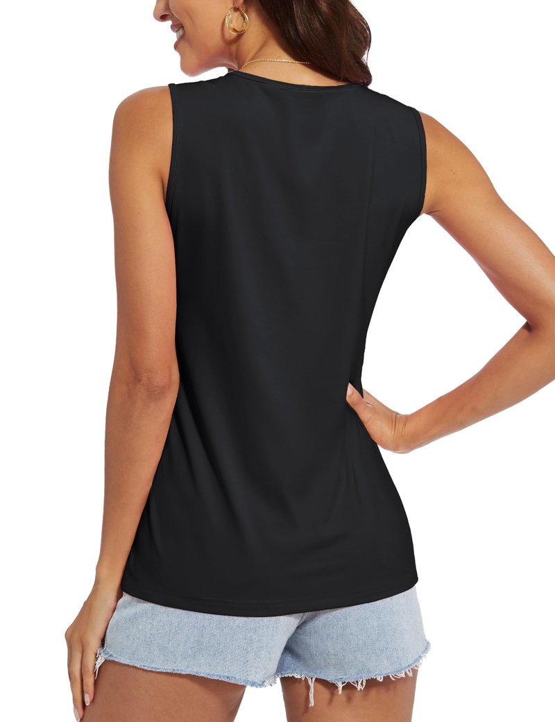 MAGCOMSEN Women's Summer Sleeveless Crewneck Undershirts Dry Fit Workout Athletic Gym Wicking Tank Top UPF 80+ Black, M