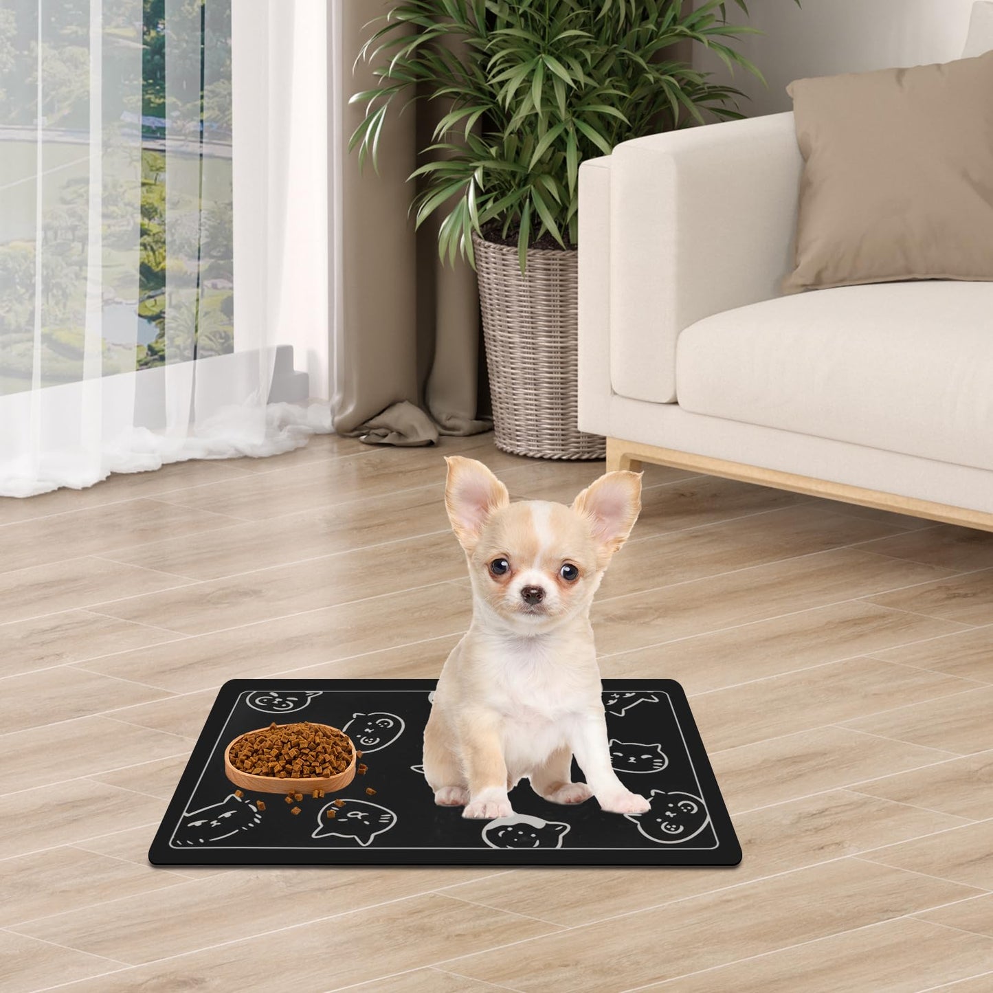 Pet Feeding Mat, Absorbent Dog Mat, Quick Dry Pet Food Mat Cat Feeding Mat Pet, Quick Dry Water Dispenser Mat Pet Supplies for Dog and Cat (Black, (12"x19"))