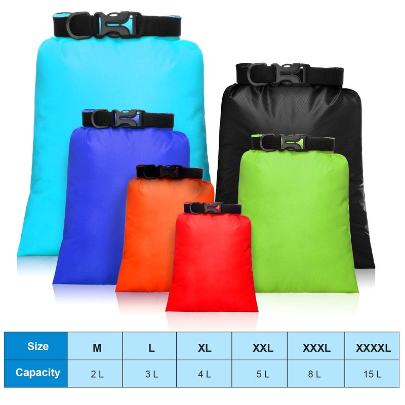 Shappy 6 Pcs 6/12 Pcs Waterproof Dry Bags, Lightweight Outdoor Waterproof Dry Stuff Sacks 15/8/5/4/3/2 L and Long Adjustable Shoulder Strap for Kayaking Rafting Boating Hiking Camping (Colors)