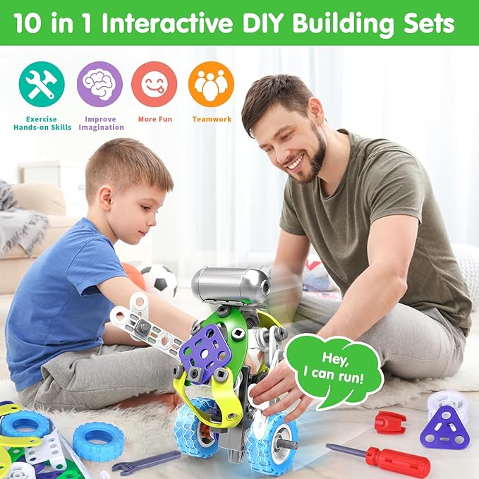 10 in 1 STEM Toys for 4 5 6 7 8+ Year Old Boy Easter Birthday Gifts Building Toys for Kids Ages 4-8 5-7 6-8 Educational Stem Activities for Boy 4-6 8-10 Erector Set Construction Creative Games