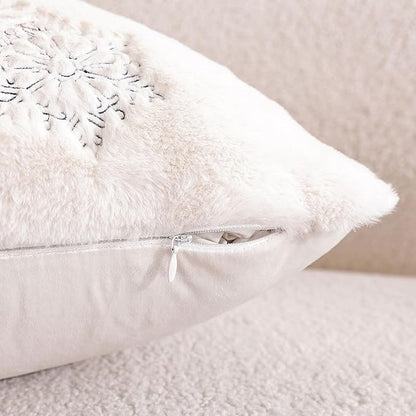 Christmas Throw Pillow Covers 18x18 Set of 2,Soft Plush Faux Fur Christmas Pillows Covers Embroidery Decorative Throw Pillows for Couch Bedroom Holiday Festivals Winter Home Decor