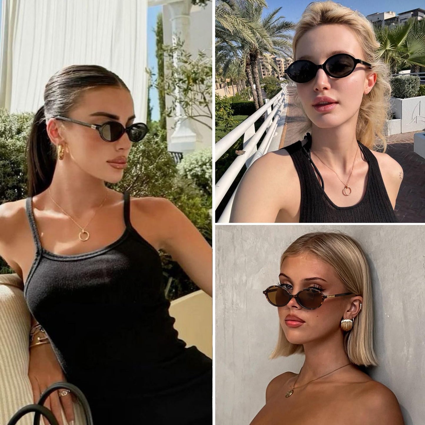 ViewJoy Retro Oval Sunglasses for Women Vintage 90s Y2K Trendy Designer Sun Glasses 2Pack
