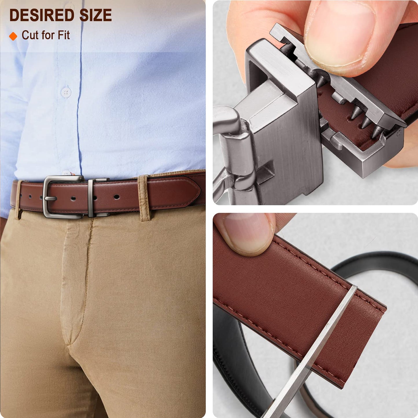 BULLIANT Men's Belt,Reversible Belt Adjustable For Gift Men 1.25”-Cut For Fit-2 Sides in 1 Belt(Not 2)(Black/Light Brown,48"-50" Waist Adjustable)
