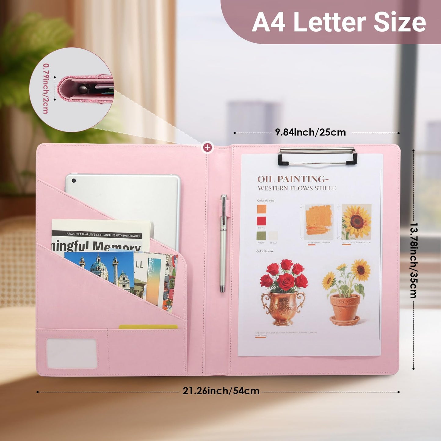 FORTAVEM Professional Portfolio Binder, Faux Leather Padfolio for Resume, Note-Taking & Meetings, A4 Letter Writing Pad Holder for Women & Men, Pink