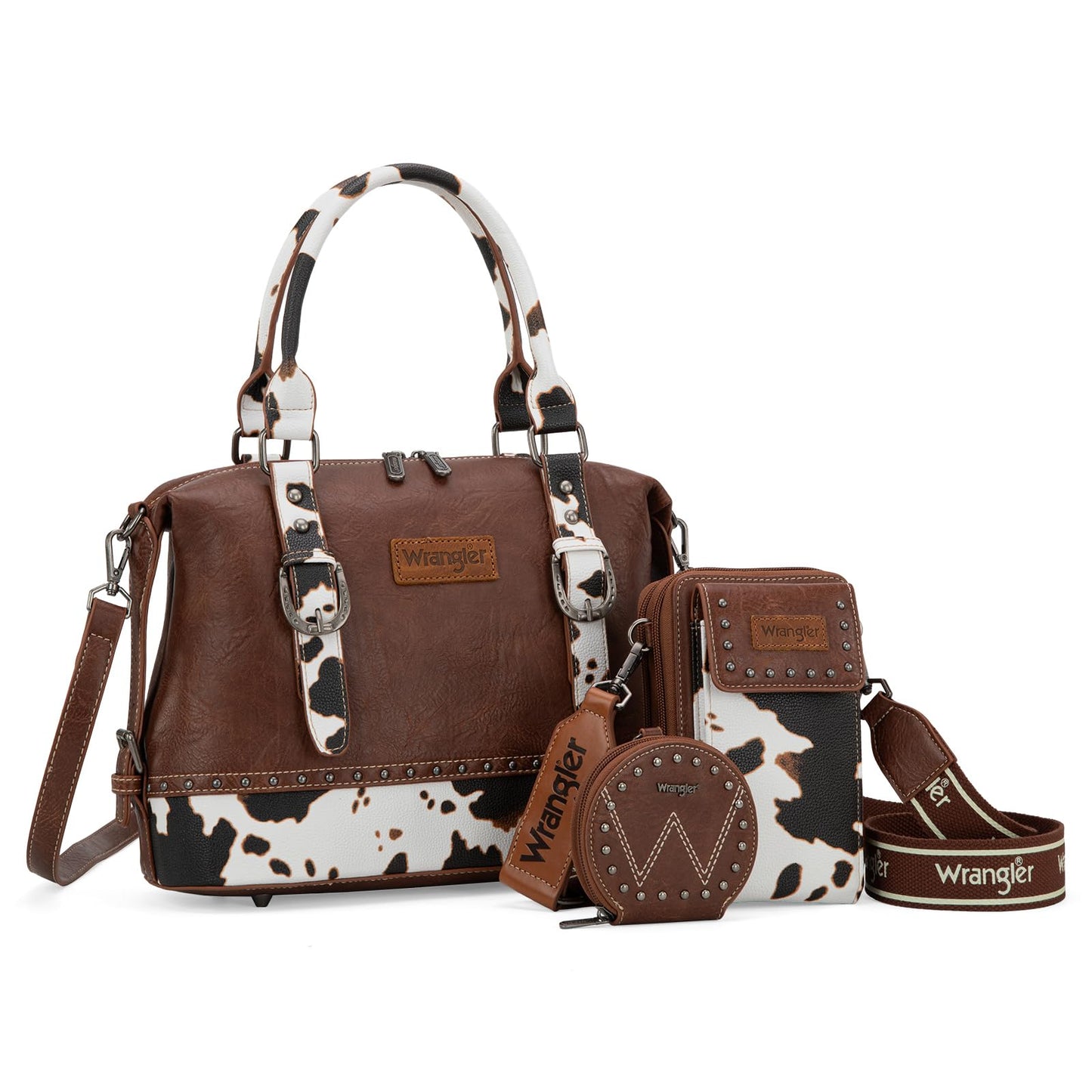 Wrangler 3Pcs Doctor Bag Set for Women Top Handle Purse Hobo Shoulder Satchel Handbags Crossbody Bag with Crazy Horse Grain Leather for Women WG48S-S51101COW