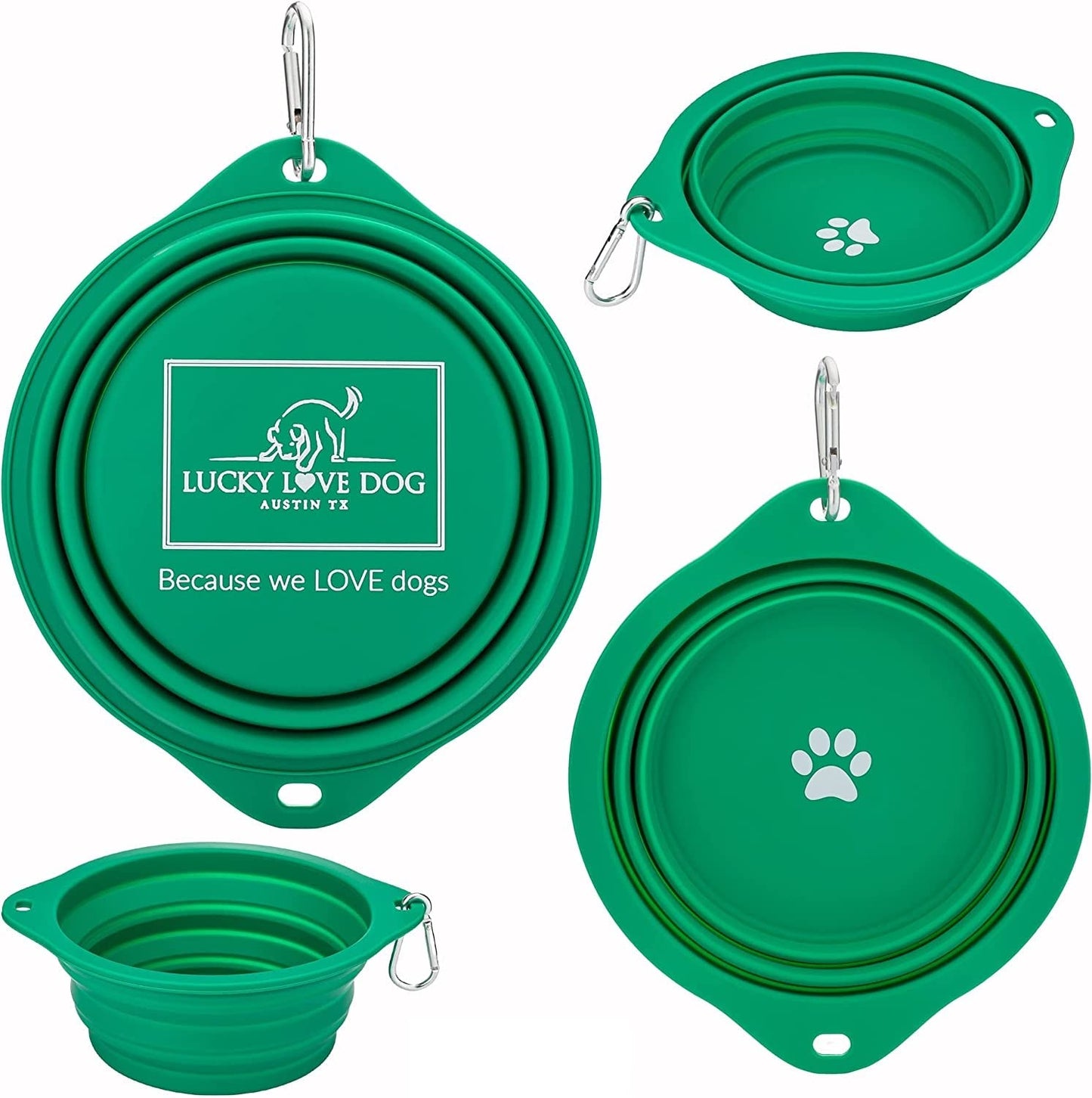 Lucky Love Dog Travel Dog Bowl, Collapsible Compact Water Dog Dish, Rose