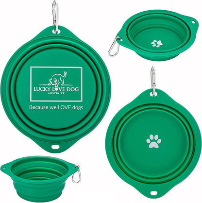 Lucky Love Dog Travel Dog Bowl, Collapsible Compact Water Dog Dish, Rose