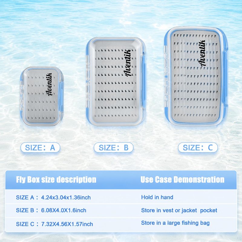 Aventik Waterproof Clear Fly Box Double Sides Floating Lightweight Fly Fishing Case Large Capacity Grip Foam Nymph Wet Dry Flies Lure Box(H18 Blue, SIZE A:4.24X3.04X1.36inch)