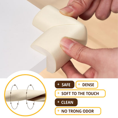 4PACK Edge Corner Protector Baby Proofing, Hefty-Fit Heavy-Duty Soft NBR Rubber Foam, Furniture Fireplace Safety Bumper Guard, Off-White