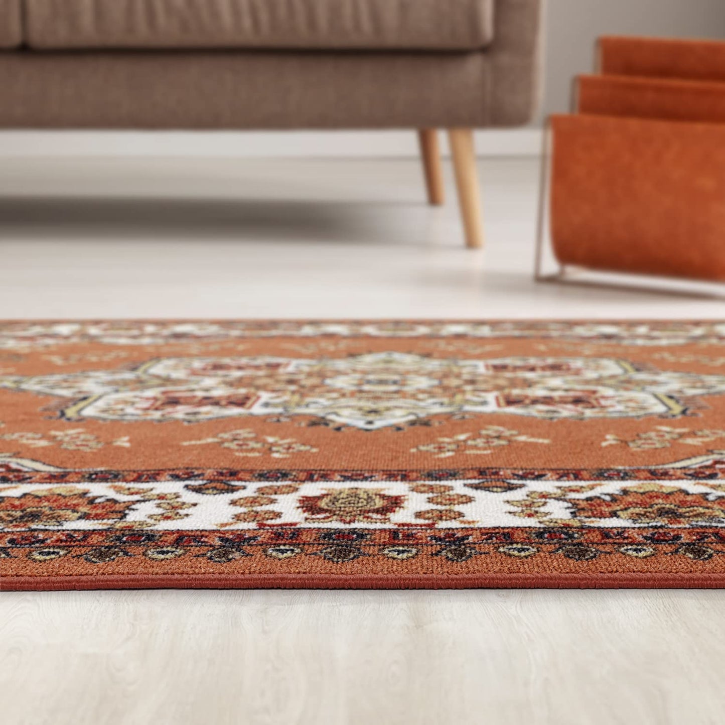 Antep Rugs Alfombras Oriental Traditional 5x7 Non-Skid (Non-Slip) Low Profile Pile Rubber Backing Indoor Area Rugs (Rust Brown, 5' x 7')