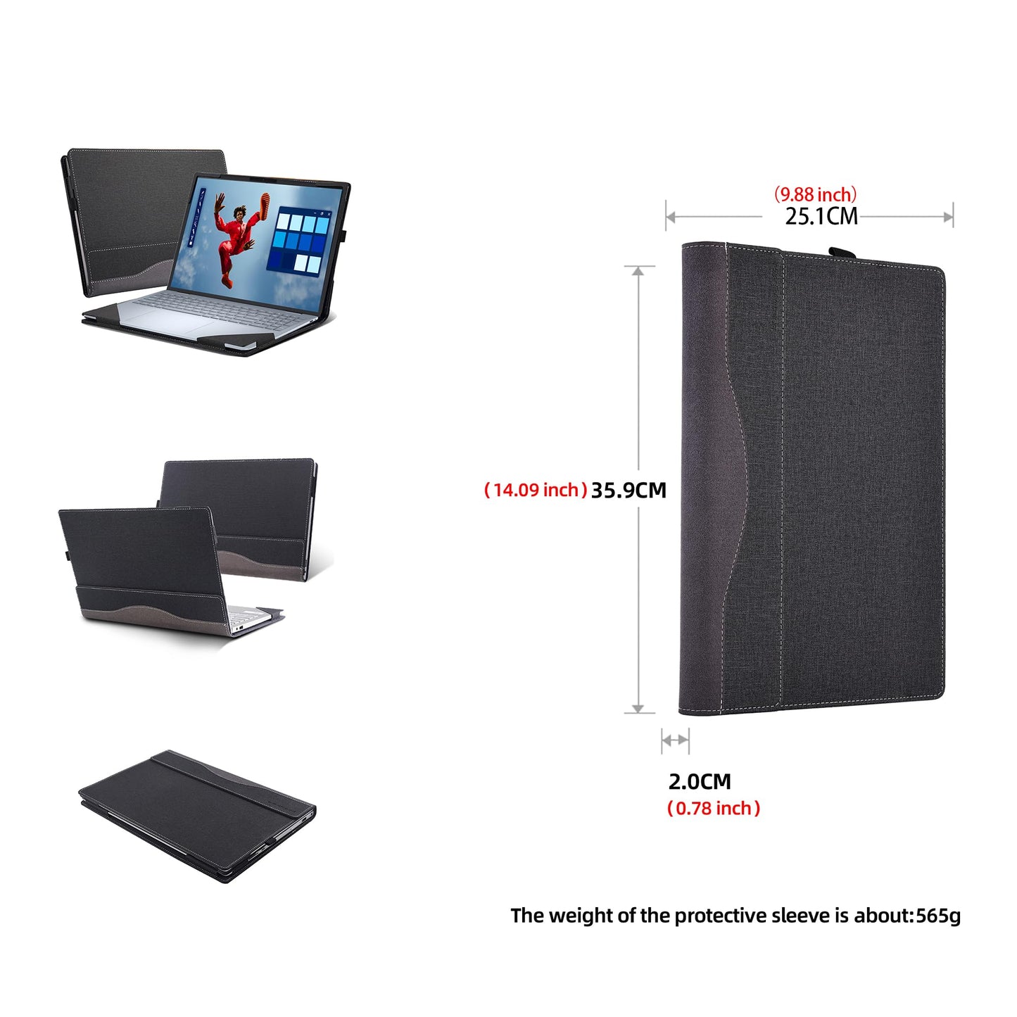 Laptop Case for Dell 16 Plus DB16250 DB16255|16 Plus 2-in-1 DB06250 [Not Other Models] All Inclusive Drop Case 16" PU Leather Protective Laptop Bag Detachable Shell (Dark Gray)