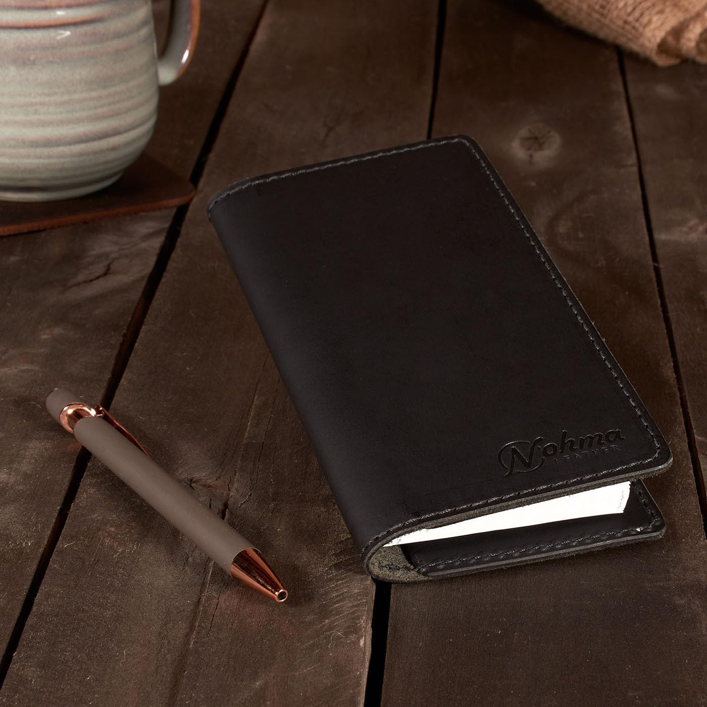 Nohma Leather Checkbook Cover - Leather Checkbook Wallet for Standard Checks, Handmade in USA (Checkbook, Black)