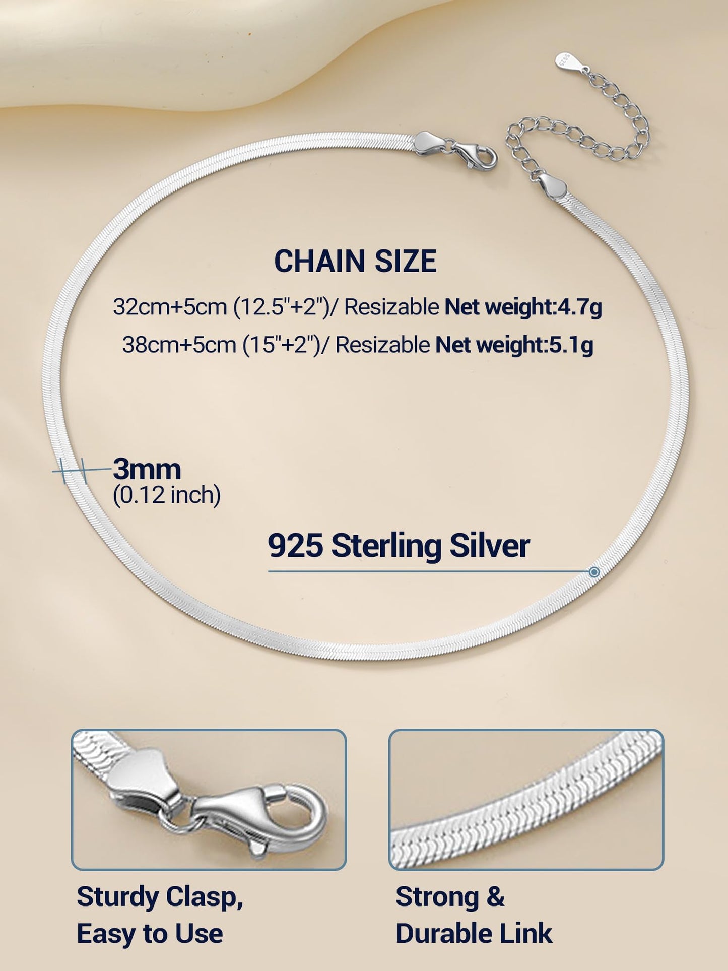 PROSTEEL 925 Sterling Silver Choker Necklace For Women 3mm Flat Chains Dainty 12inch Herringbone Snake Chain Chocker