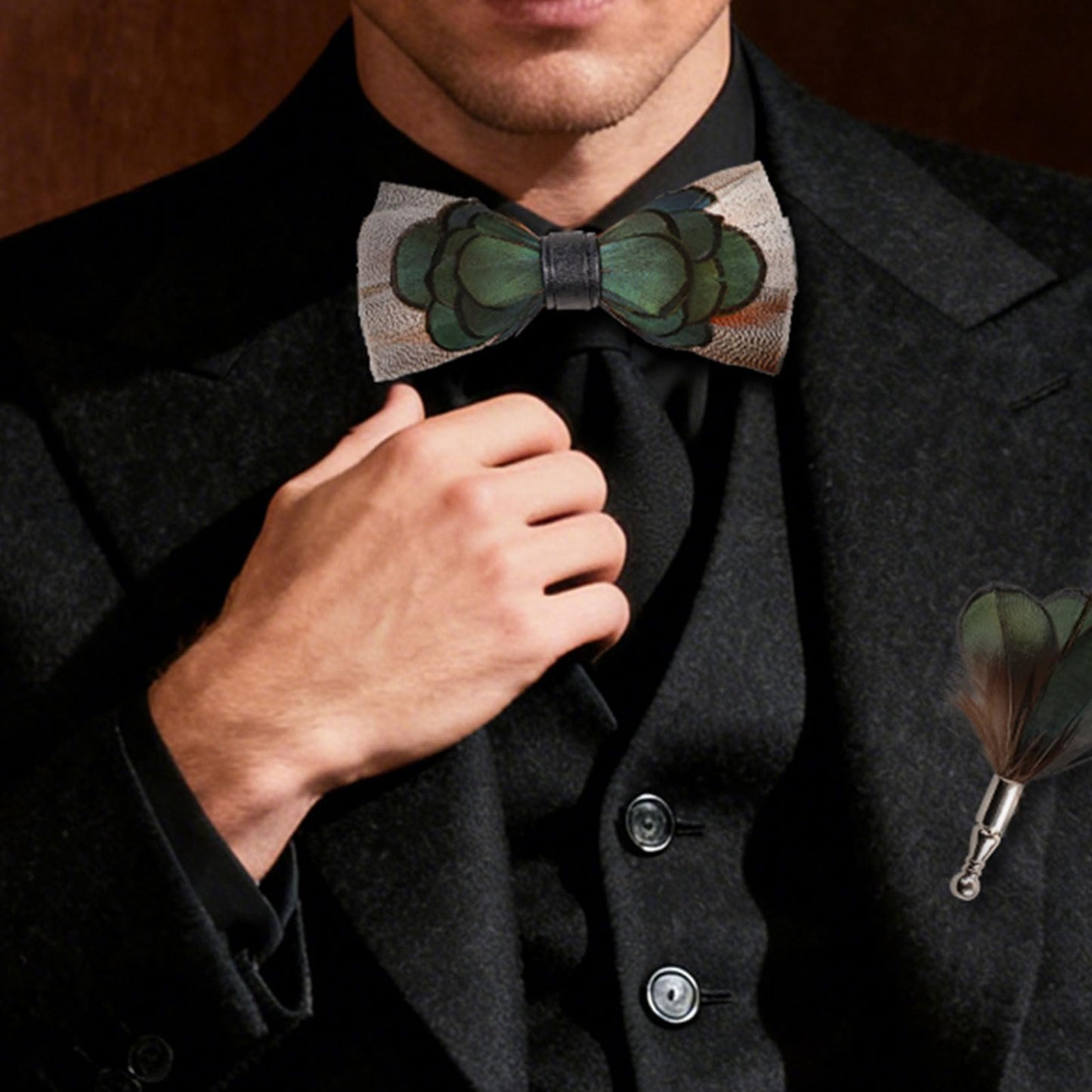 Naplings Handcrafted Feathers Bow ties and Brooches for Men Are Perfect for Weddings, Prom，Formal Partyand Refined Occasions (KQLP)
