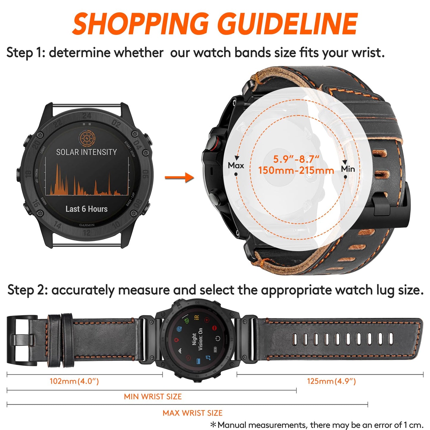 Garmin Fenix 8/7X/6X/5X Plus/3/HR/Descent MK1/D2 Delta PX/D2 Charlie Compatible Leather Watch Strap