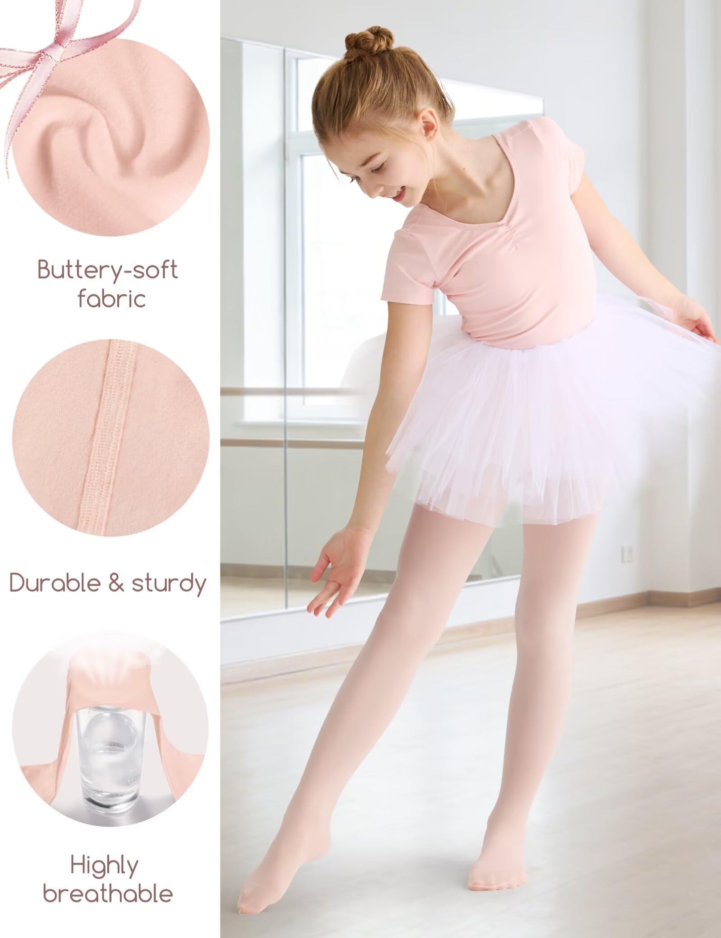 SKIDREAM 3 Pack Girls Ballet Tights 50D Ultra Soft Opaque Footed Stockings