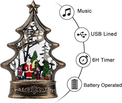 Christmas Snow Globe Lantern Water Glittering Santa's List with Music& Timer, USB Lined/Battery Operated Lighted Lantern for Christmas Festival Decoration Gifts （Santa）