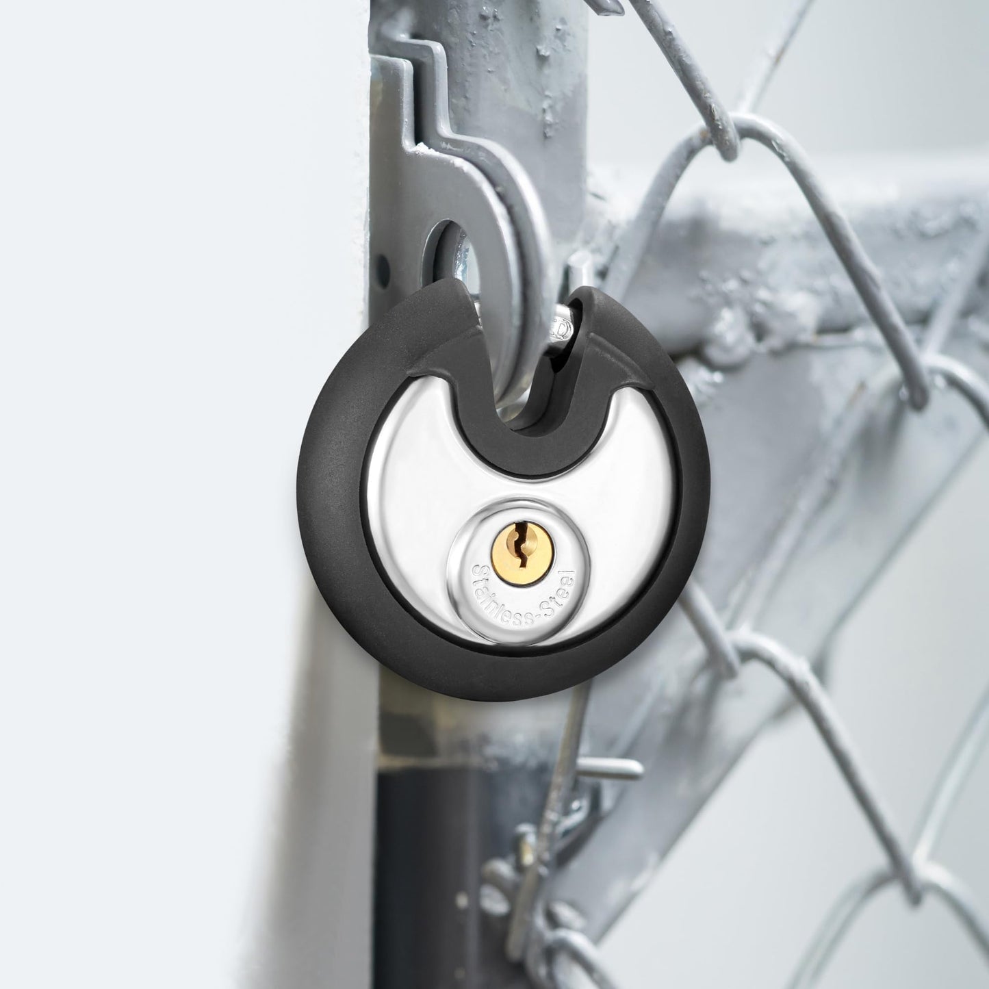 Puroma Keyed Padlock, Stainless Steel Discus Locker Lock Heavy Duty Locks with 3 Keys, Waterproof Gate Storage Unit Lock with Rubber Bumper for Warehouse, Gym Storage Locker, and Outdoors (1 Pack)