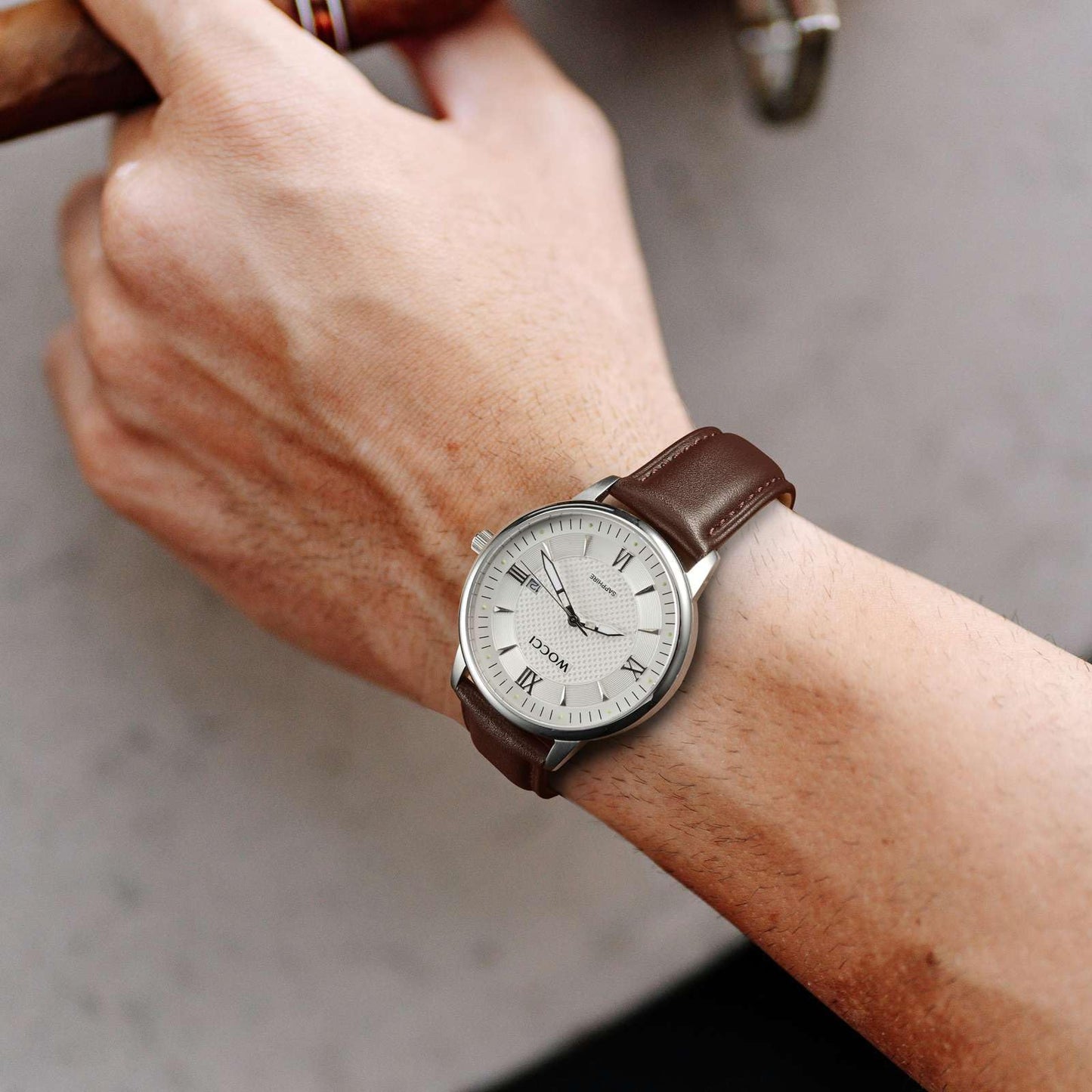 WOCCI 18mm Vintage Leather Watch Band for Men and Women, Silver Buckle (Dark Brown)