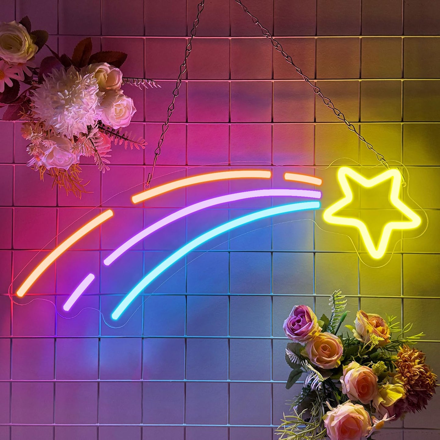 Star Lights LED Sign for Wall Decor,Meteor Neon Sign for Kids Bedroom Party Living Room Pride Events,Space Star Night Light Dimmable Gifts for Boys Girls Kids Astronomy Lovers USB Powered（16.9"*11.4"）